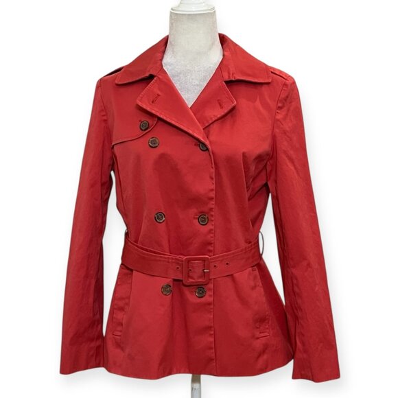 Brooks Brothers 346 Women’s Red Belted Trench Jacket Size 8 Double-Breasted - Picture 1 of 9